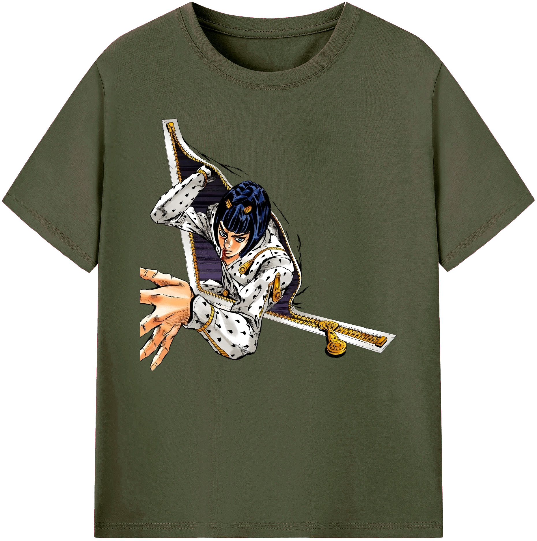（画像用） ジョジョの奇妙な冒険 ブローノ?ブチャラティ JoJo's Bizarre Adventure Bruno Bucciarati 綿100％ メンズ半袖Tシャツ｜肌触りやわらか＆通気性